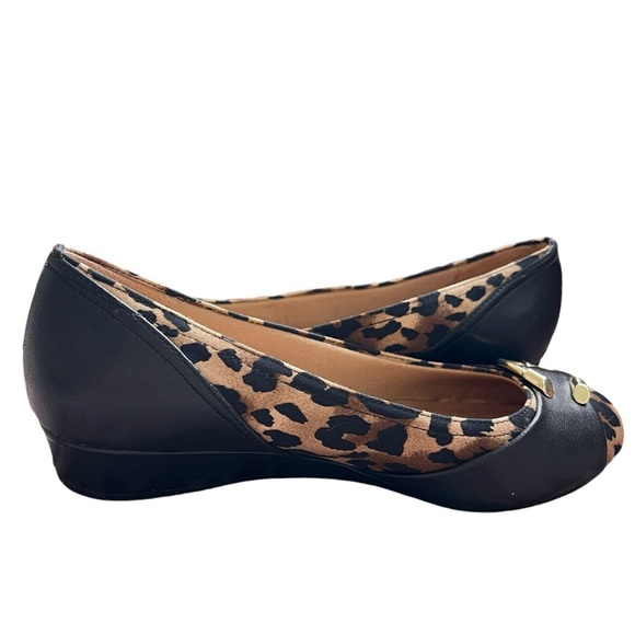 Abella Fina Wedge Pump‎ Women’s 7.5 Leopard Print True Comfort Brown Black - Picture 3 of 9